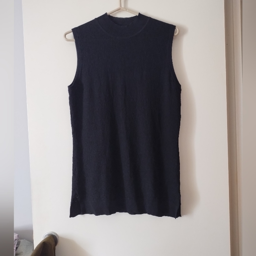 Ronen Chen Black Knit Sleeveless Mock Neck Top M